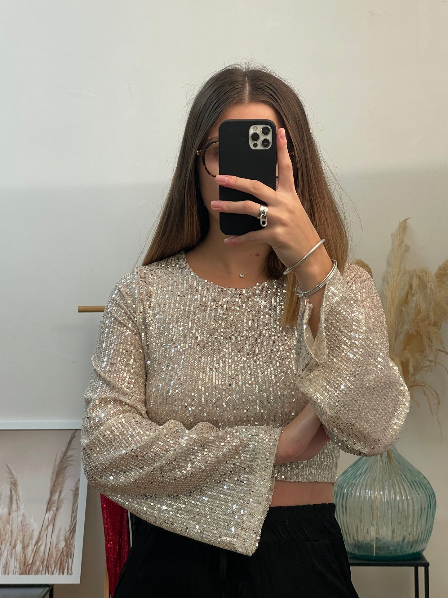 Haut à sequins écru