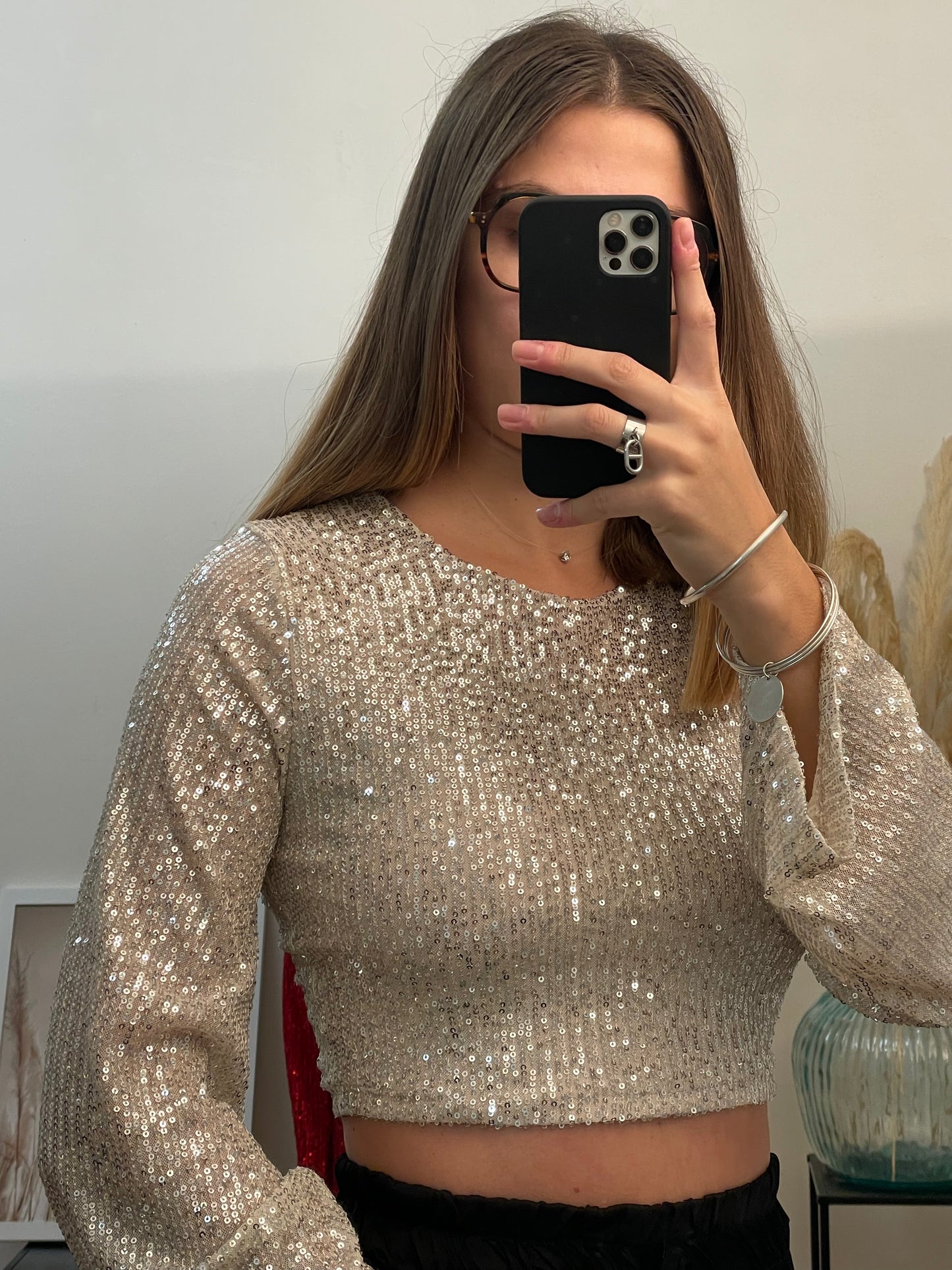 Haut à sequins écru