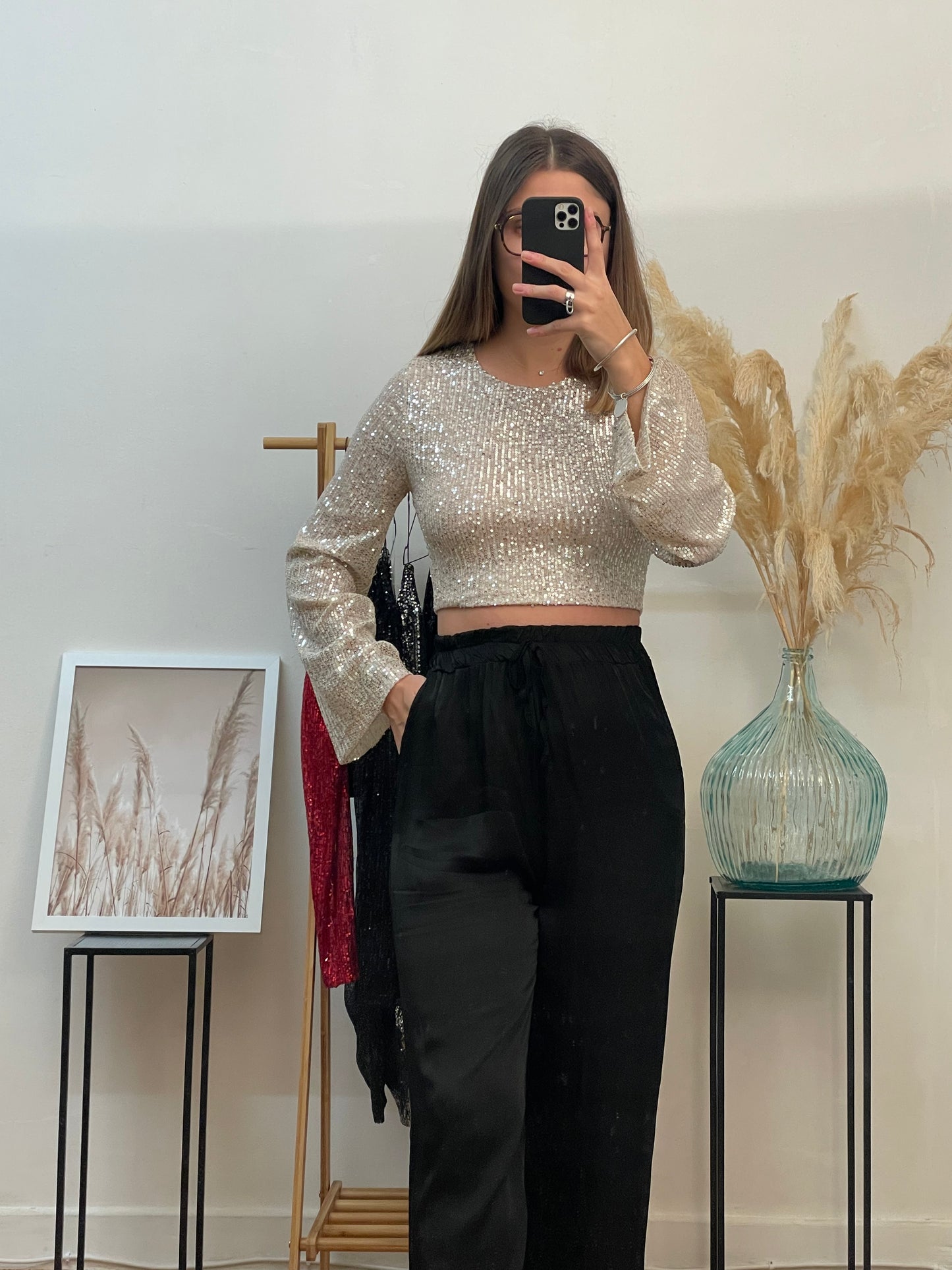 Haut à sequins écru