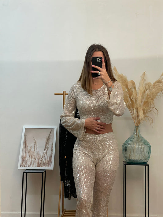 Pantalon à sequins écru
